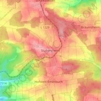 Carte topographique Stubersheim, altitude, relief