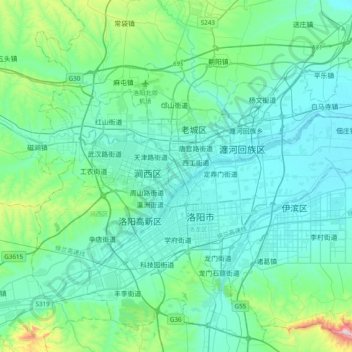 Carte topographique 洛阳市, altitude, relief