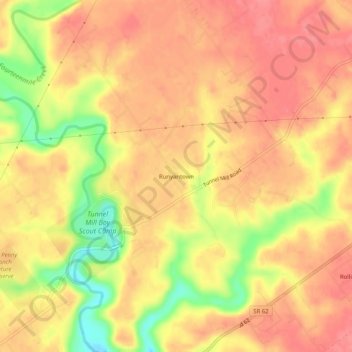 Carte topographique Runyantown, altitude, relief