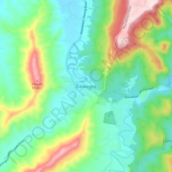 Carte topographique Canungra, altitude, relief