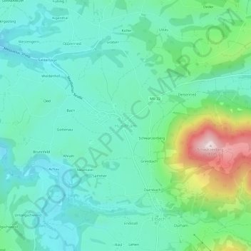 Carte topographique Hundham, altitude, relief