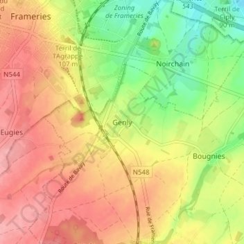 Carte topographique Genly, altitude, relief