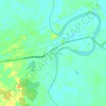 Carte topographique Puerto Araujo, altitude, relief