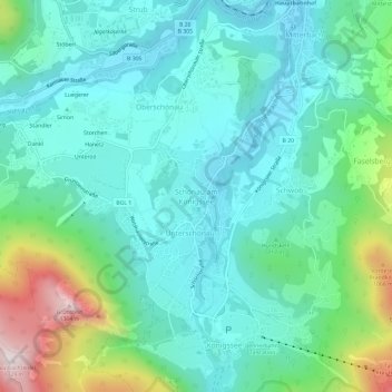 Carte topographique Schönau am Königssee, altitude, relief