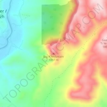 Carte topographique Big A Mountain, altitude, relief