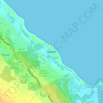 Carte topographique Bávaro, altitude, relief