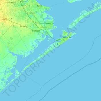 Carte topographique Galveston Island, altitude, relief