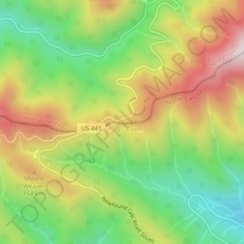 Carte topographique Newfound Gap Overlook, altitude, relief