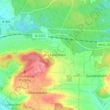 Carte topographique Frickenfelden, altitude, relief