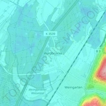 Carte topographique Waldbrücke, altitude, relief