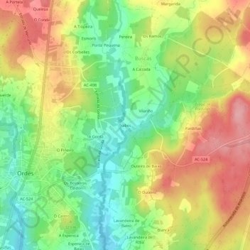 Carte topographique Trabes, altitude, relief