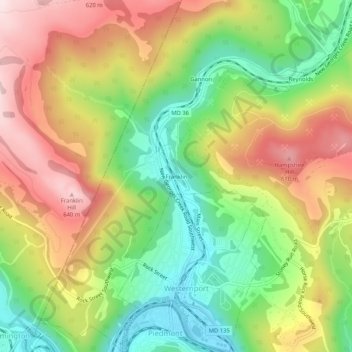 Carte topographique Franklin, altitude, relief