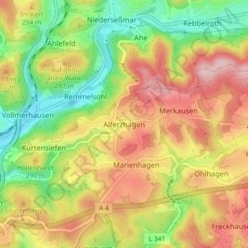 Carte topographique Alferzhagen, altitude, relief