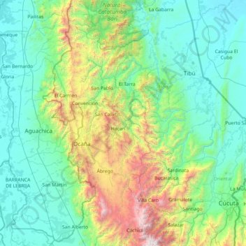 Carte topographique Hacarí, altitude, relief