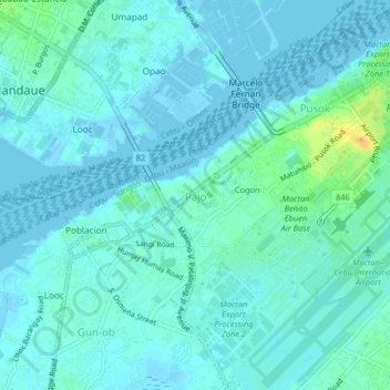 Carte topographique Pajo, altitude, relief