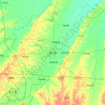 Carte topographique 潢川县, altitude, relief
