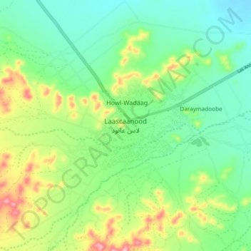 Carte topographique Las Anod, altitude, relief