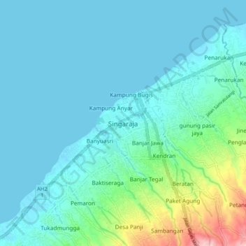Carte topographique Singaraja, altitude, relief