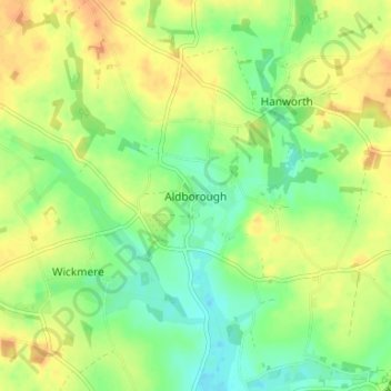 Carte topographique Aldborough, altitude, relief