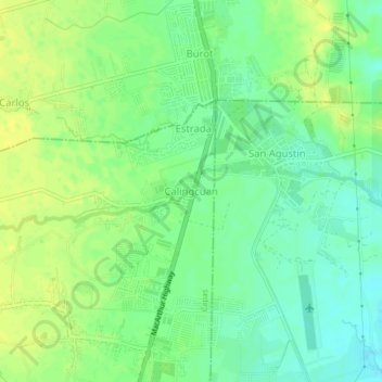 Carte topographique Calingcuan, altitude, relief