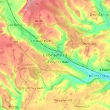 Carte topographique Berkhamsted, altitude, relief