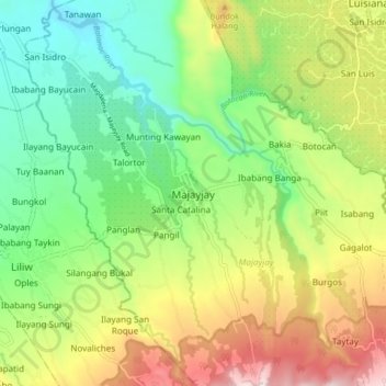Carte topographique Majayjay, altitude, relief