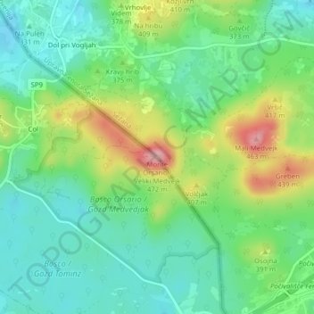 Carte topographique Monte Orsario, altitude, relief