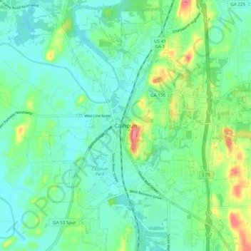 Carte topographique Calhoun, altitude, relief