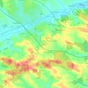 Carte topographique Irlach, altitude, relief