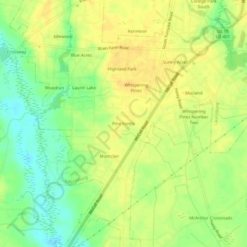 Carte topographique Pine Forest, altitude, relief