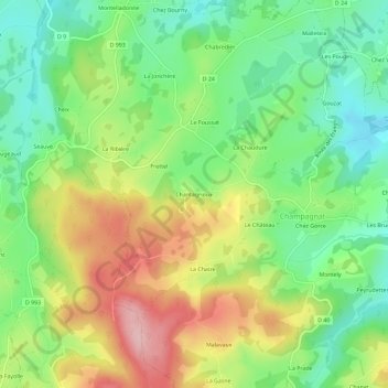 Carte topographique Chantagrioux, altitude, relief