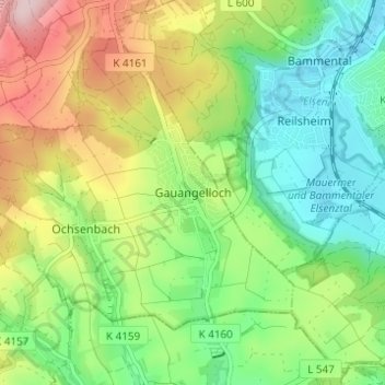 Carte topographique Gauangelloch, altitude, relief