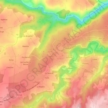 Carte topographique Le Monteil, altitude, relief