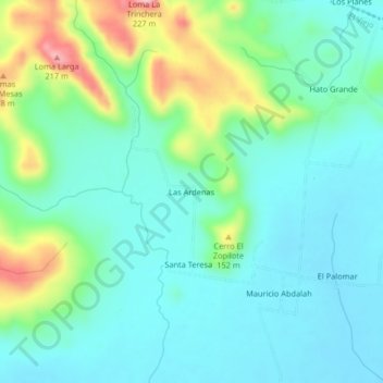 Carte topographique Las Ardenas, altitude, relief