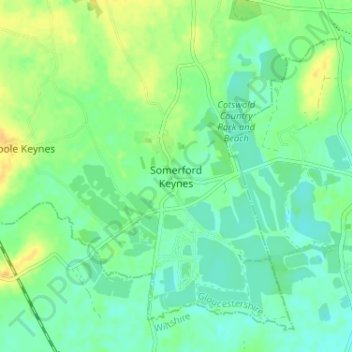 Carte topographique Somerford Keynes, altitude, relief