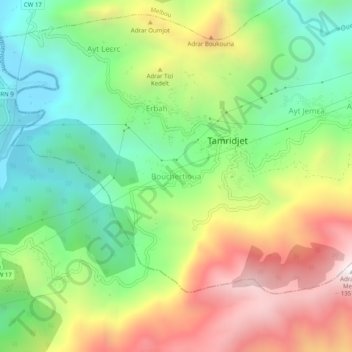 Carte topographique Bouchertioua, altitude, relief