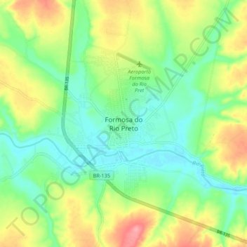 Carte topographique Formosa do Rio Preto, altitude, relief
