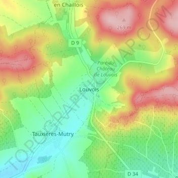 Carte topographique Louvois, altitude, relief