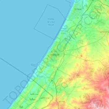 Carte topographique Ashqelon, altitude, relief
