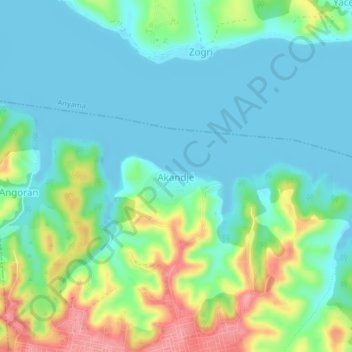 Carte topographique Akandjé, altitude, relief