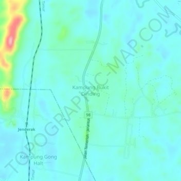 Carte topographique Kampung Bukit Dinding, altitude, relief