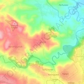 Carte topographique Kendel, altitude, relief