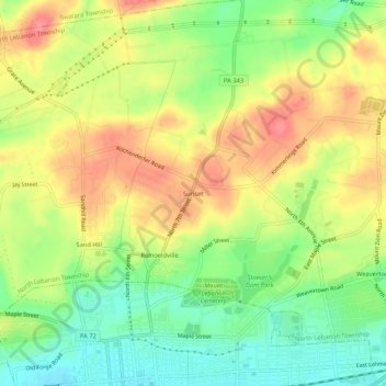 Carte topographique Sunset, altitude, relief