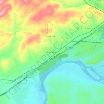 Carte topographique Green Village, altitude, relief