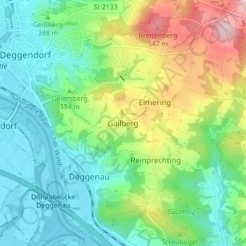 Carte topographique Gailberg, altitude, relief