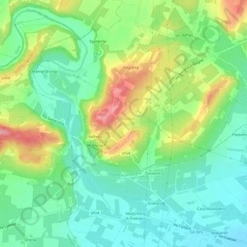 Carte topographique Custoza, altitude, relief