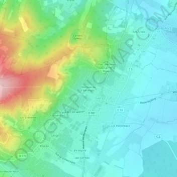 Carte topographique Hameau de Varanges, altitude, relief
