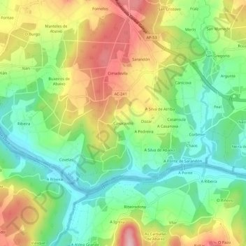Carte topographique Caxaraville, altitude, relief