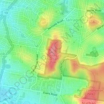 Carte topographique Toohey Mountain, altitude, relief