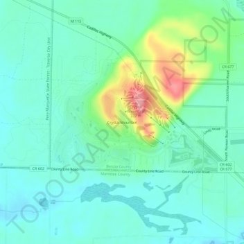 Carte topographique Crystal Mountain, altitude, relief